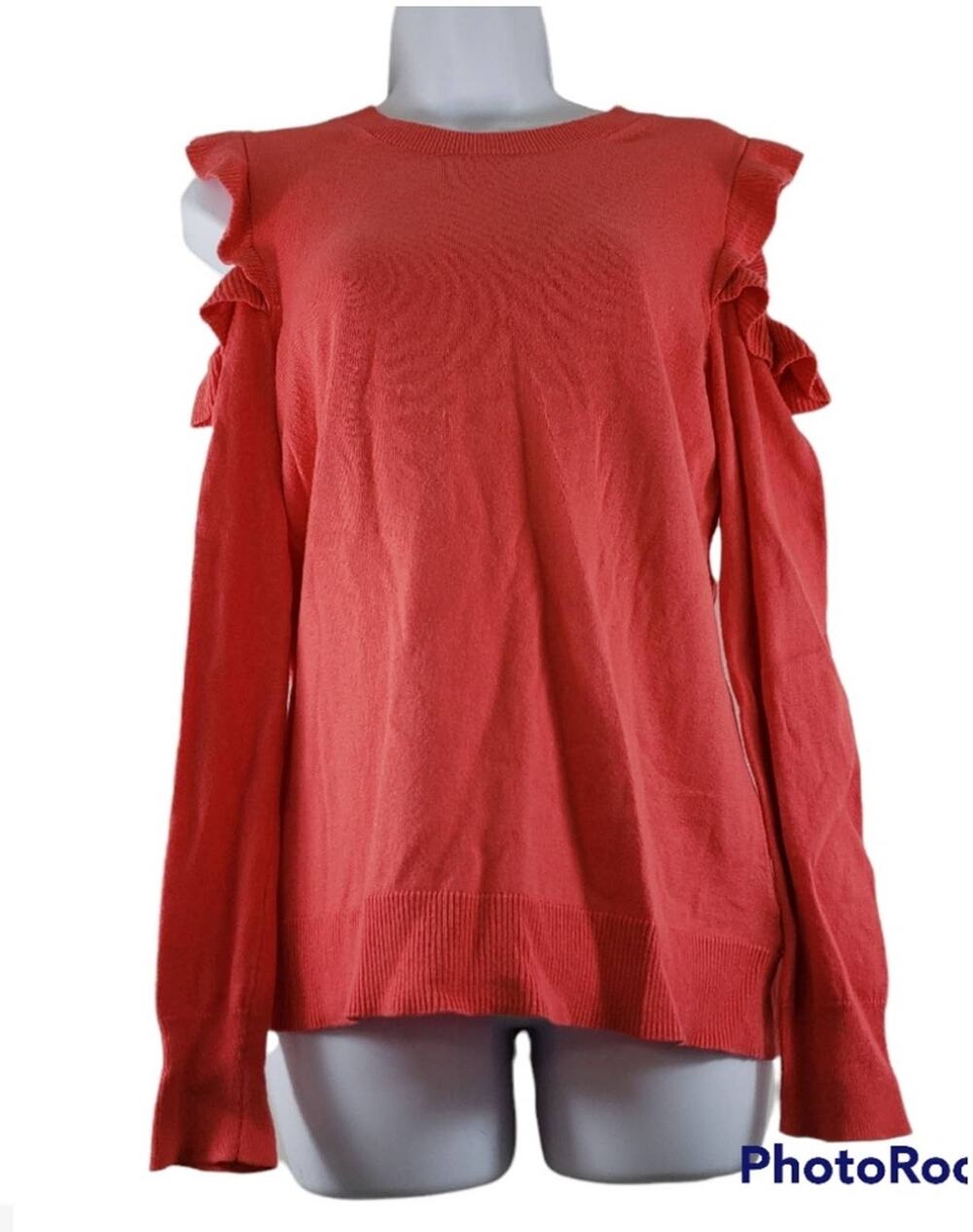 Michael Kors Cold Shoulder Ruffled Long Sleeve Sweater NWT Size Small Sangira